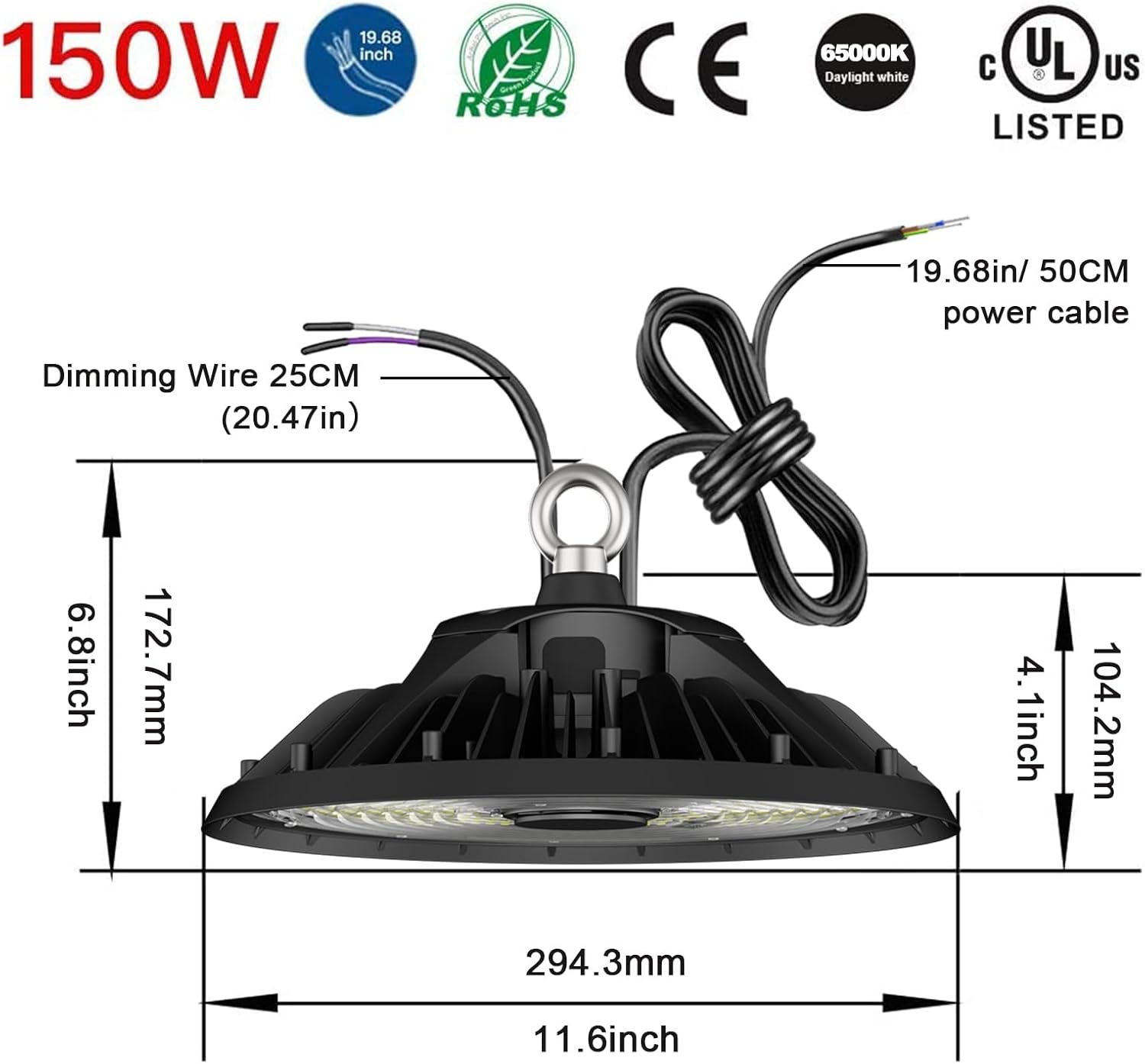 Maggica 150W UFO LED High Bay Light 23600LM 0-10V Dimmable 6500K Daylight CRI＞80 Lighting Waterproof IP66 150lm/w 5 Year Warranty High Bay Led for Workshop Warehouse Lights Garage Factory-5