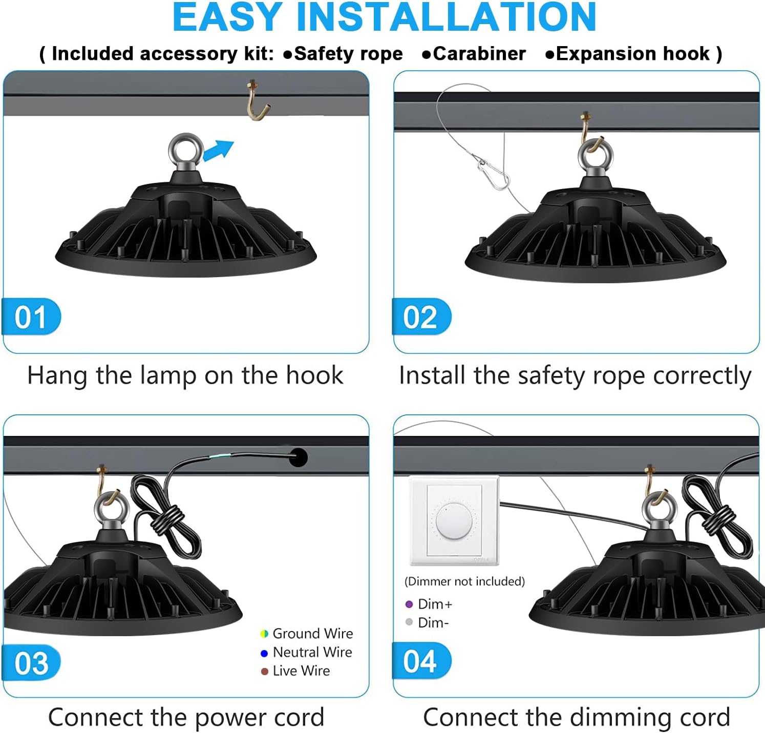 Maggica 150W UFO LED High Bay Light 23600LM 0-10V Dimmable 6500K Daylight CRI＞80 Lighting Waterproof IP66 150lm/w 5 Year Warranty High Bay Led for Workshop Warehouse Lights Garage Factory-6