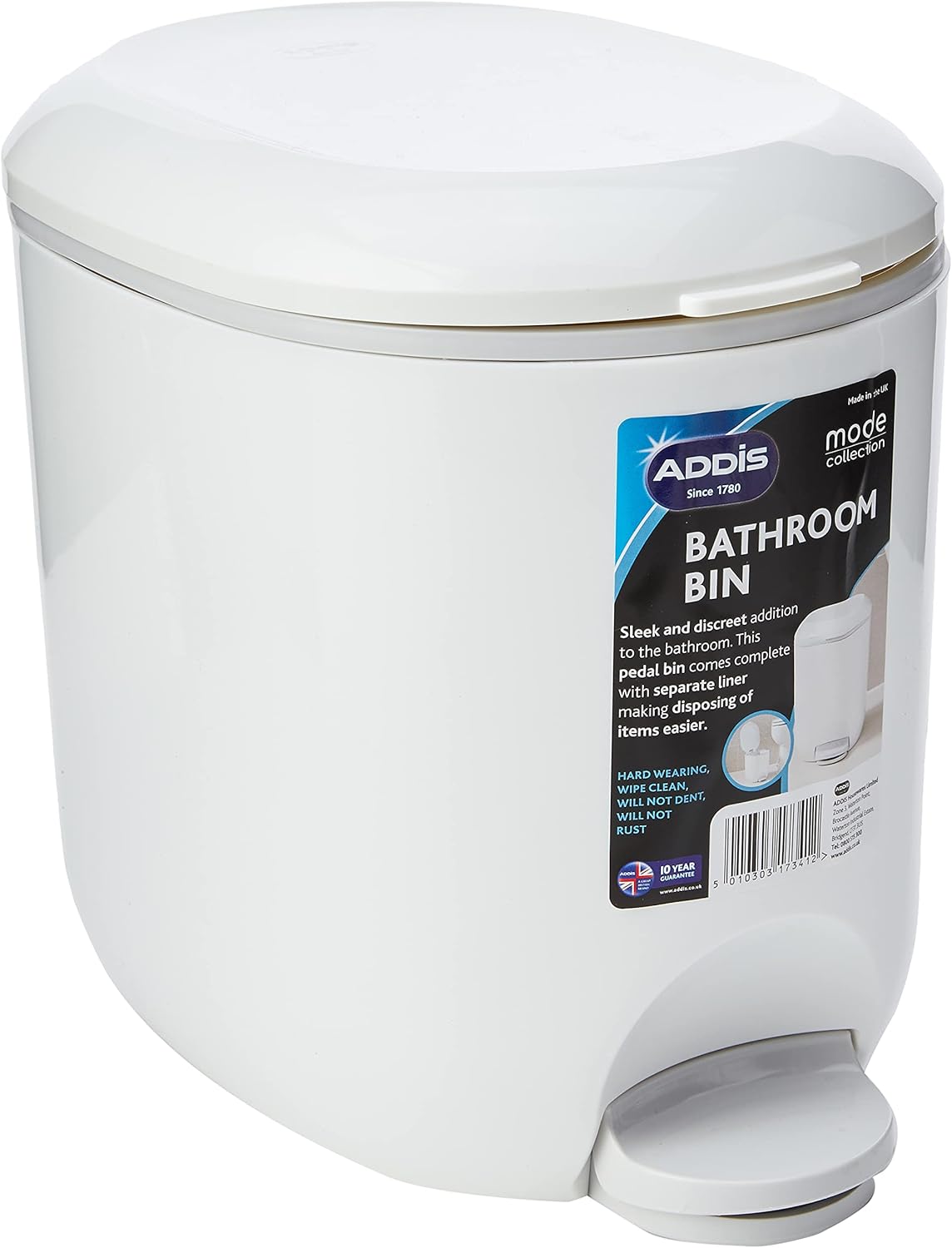 Addis 518503 Premium Deluxe Bathroom Pedal Bin with inner, 3.5 litre, White Grey, 29 x 18.5 x 23cm-0