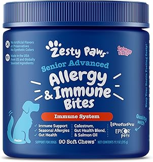 Zesty Paws, Advanced Aller-Immune Bites for Dogs, Immune System, Senior, Salmon Flavour, 90 Soft Chews