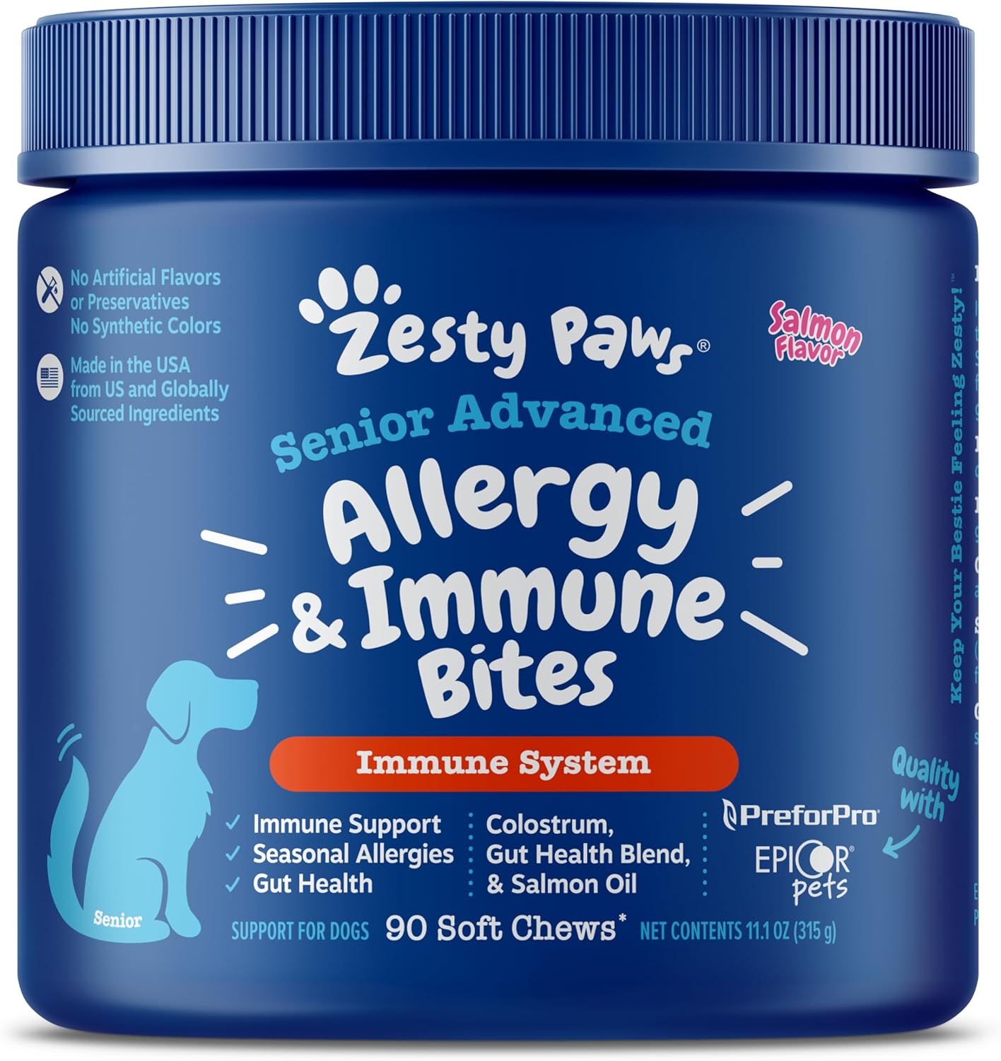 Zesty Paws, Advanced Aller-Immune Bites for Dogs, Immune System, Senior, Salmon Flavour, 90 Soft Chews-0