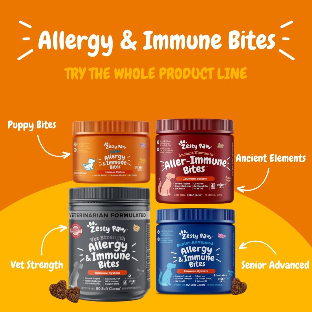 Zesty Paws, Advanced Aller-Immune Bites for Dogs, Immune System, Senior, Salmon Flavour, 90 Soft Chews-4