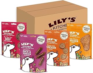 Lily's Kitchen Natural Dog Treats Multipack - Beef Mini Burgers, Duck and Venison Sausages, Chicken Bites & Chicken Jerky (8 x 70 g)