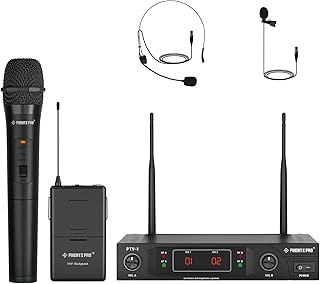 Phenyx Pro Wireless Microphone System, VHF Wireless Mic Set with Handheld Microphone/Bodypack/Headset/Lapel Mics, Stable Signal, Cordless Mic for Singing, Karaoke, Church, DJ (PTV-1B)