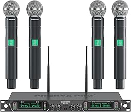 Phenyx Pro Wireless Microphone System, 4-Channel UHF Wireless Mic, Fixed Frequency Metal Cordless Mic with 4 Handheld Dynamic Microphones, 260ft Range, Microphone for Singing,Church(PTU-5000-4H)