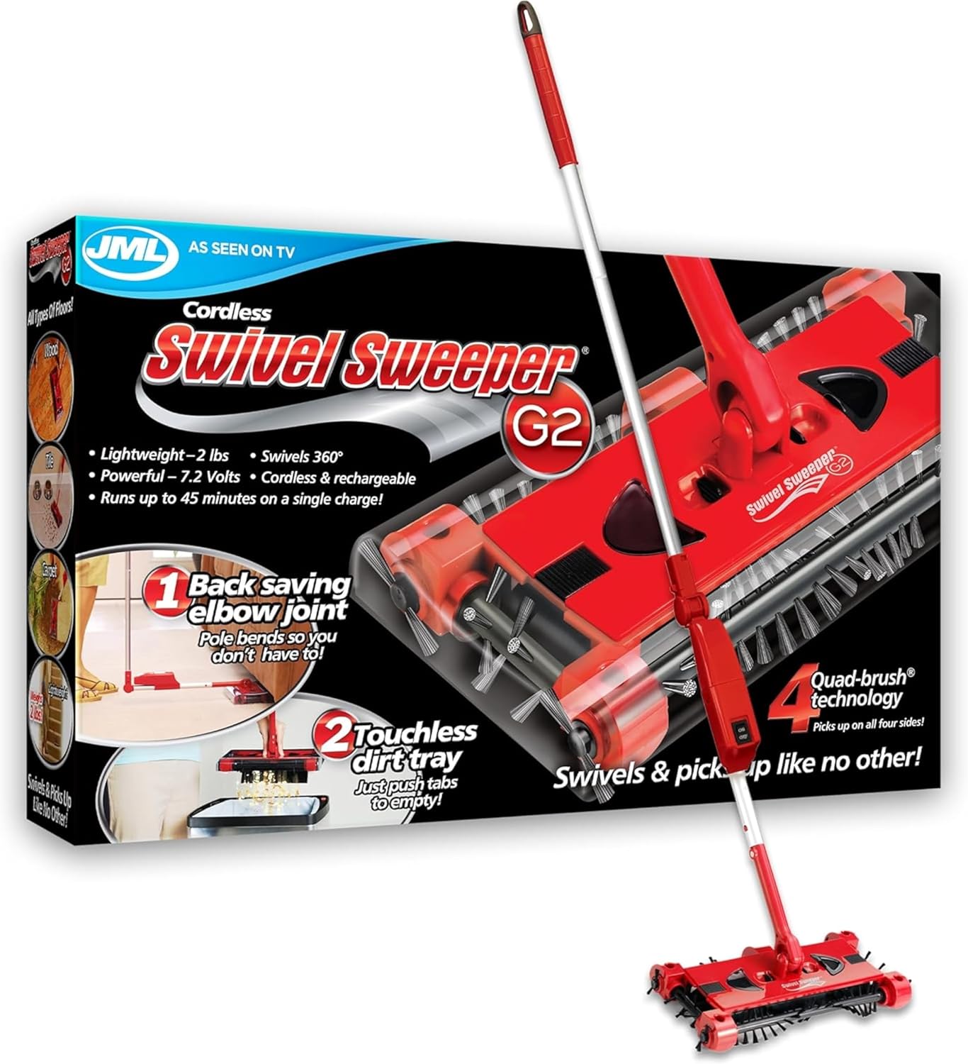 JML Swivel Sweeper - Battery-powered lightweight floor sweeper that gets everywhere!-0