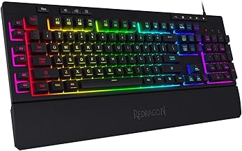 Redragon K512 Shiva RGB Backlit Membrane Gaming Keyboard US-Layout with Multimedia Keys, Linear Mechanical-Feel Switch, 6 Extra On-Board Macro Keys, Dedicated Media Control, Detachable Wrist Rest