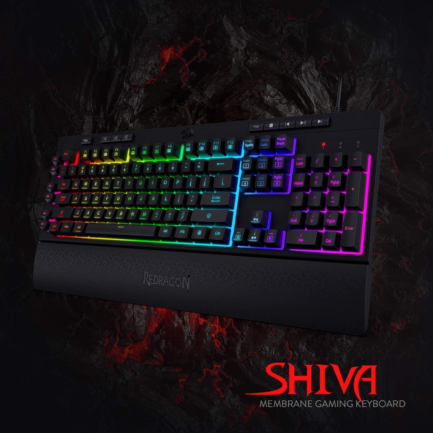 Redragon K512 Shiva RGB Backlit Membrane Gaming Keyboard US-Layout with Multimedia Keys, Linear Mechanical-Feel Switch, 6 Extra On-Board Macro Keys, Dedicated Media Control, Detachable Wrist Rest-2