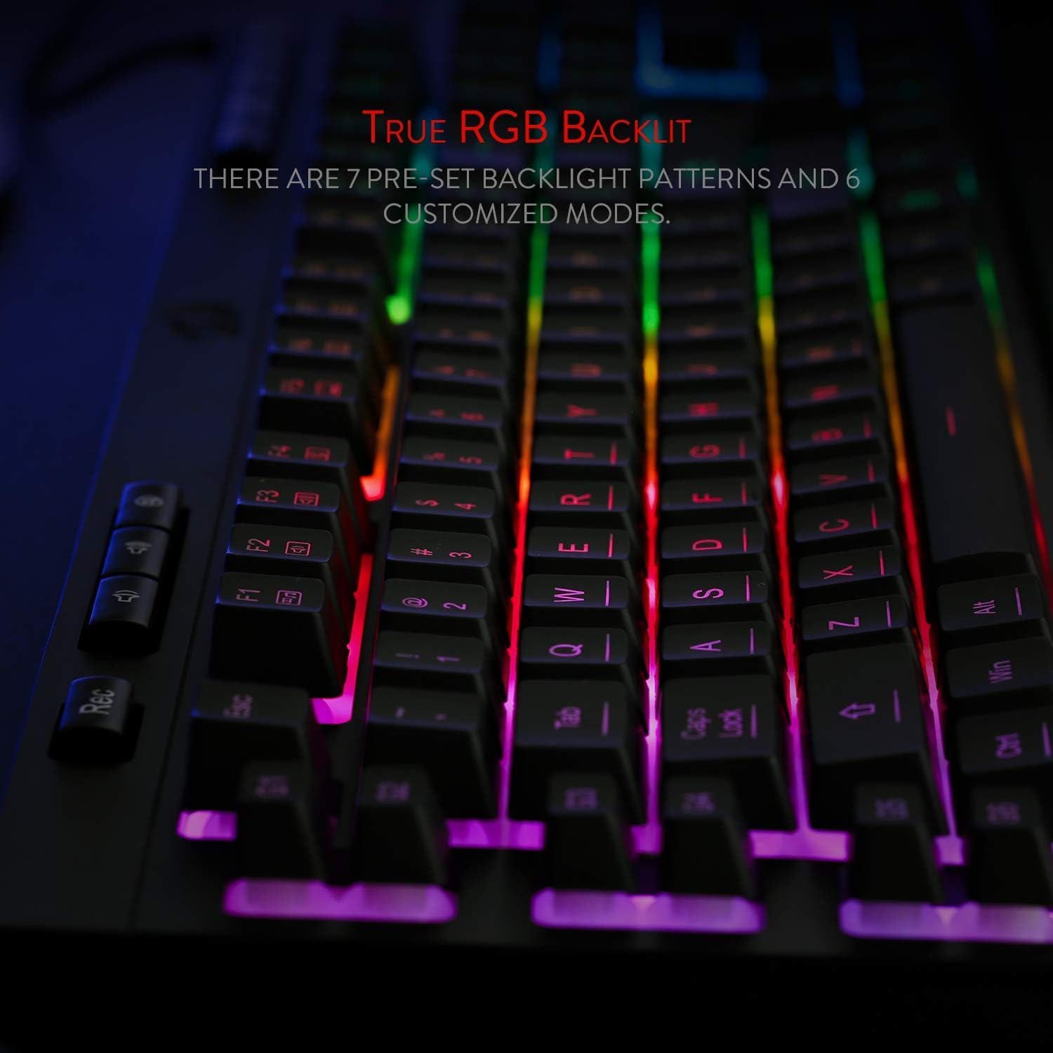 Redragon K512 Shiva RGB Backlit Membrane Gaming Keyboard US-Layout with Multimedia Keys, Linear Mechanical-Feel Switch, 6 Extra On-Board Macro Keys, Dedicated Media Control, Detachable Wrist Rest-4