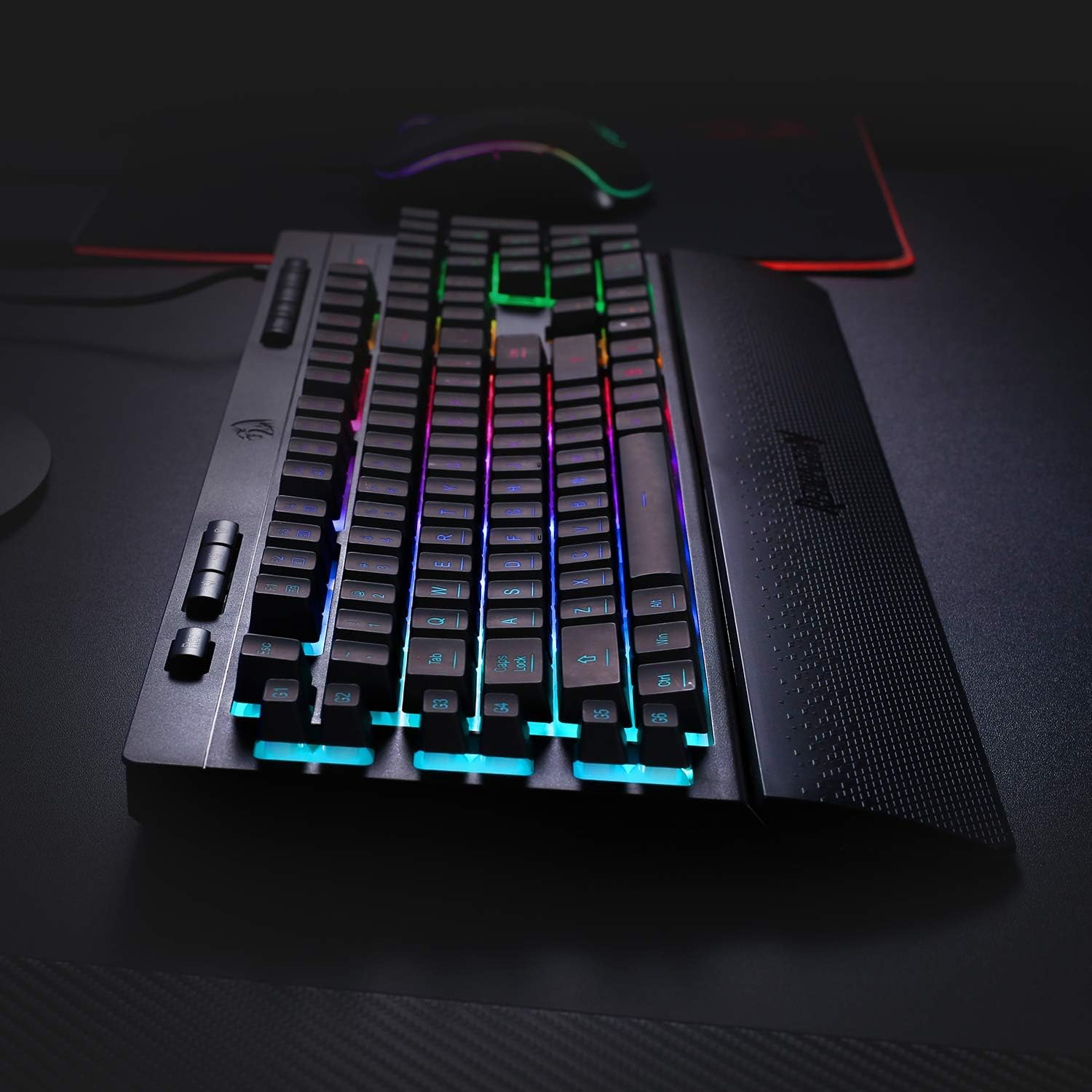 Redragon K512 Shiva RGB Backlit Membrane Gaming Keyboard US-Layout with Multimedia Keys, Linear Mechanical-Feel Switch, 6 Extra On-Board Macro Keys, Dedicated Media Control, Detachable Wrist Rest-6