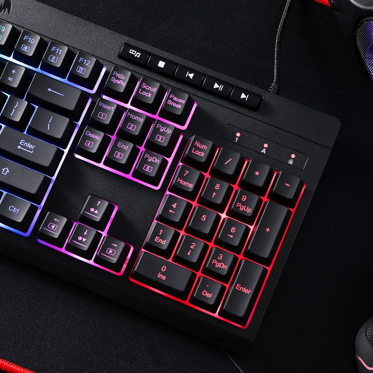 Redragon K512 Shiva RGB Backlit Membrane Gaming Keyboard US-Layout with Multimedia Keys, Linear Mechanical-Feel Switch, 6 Extra On-Board Macro Keys, Dedicated Media Control, Detachable Wrist Rest-7