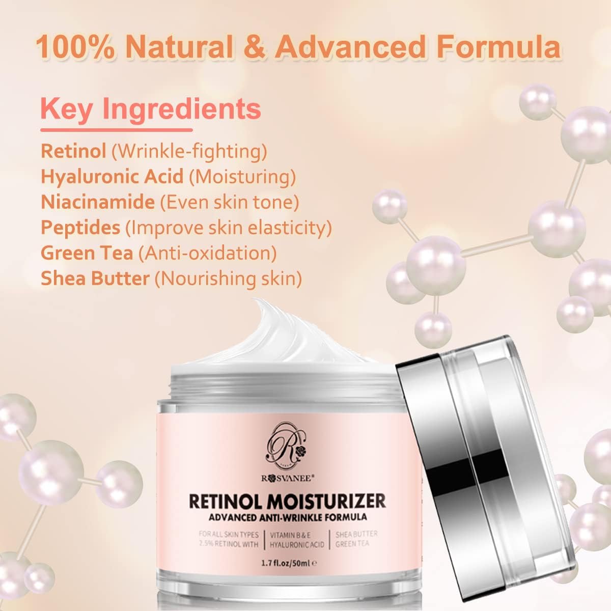 ROSVANEE Retinol Moisturizer Anti Aging Cream for Face, Neck and Eye with 2.5% Retinol, Hyaluronic Acid and Vitamins E & B5, Anti Wrinkle Deep Hydration Cream for Men & Women-1