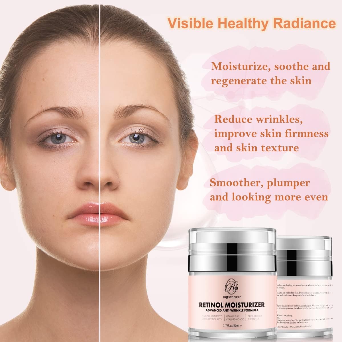 ROSVANEE Retinol Moisturizer Anti Aging Cream for Face, Neck and Eye with 2.5% Retinol, Hyaluronic Acid and Vitamins E & B5, Anti Wrinkle Deep Hydration Cream for Men & Women-4