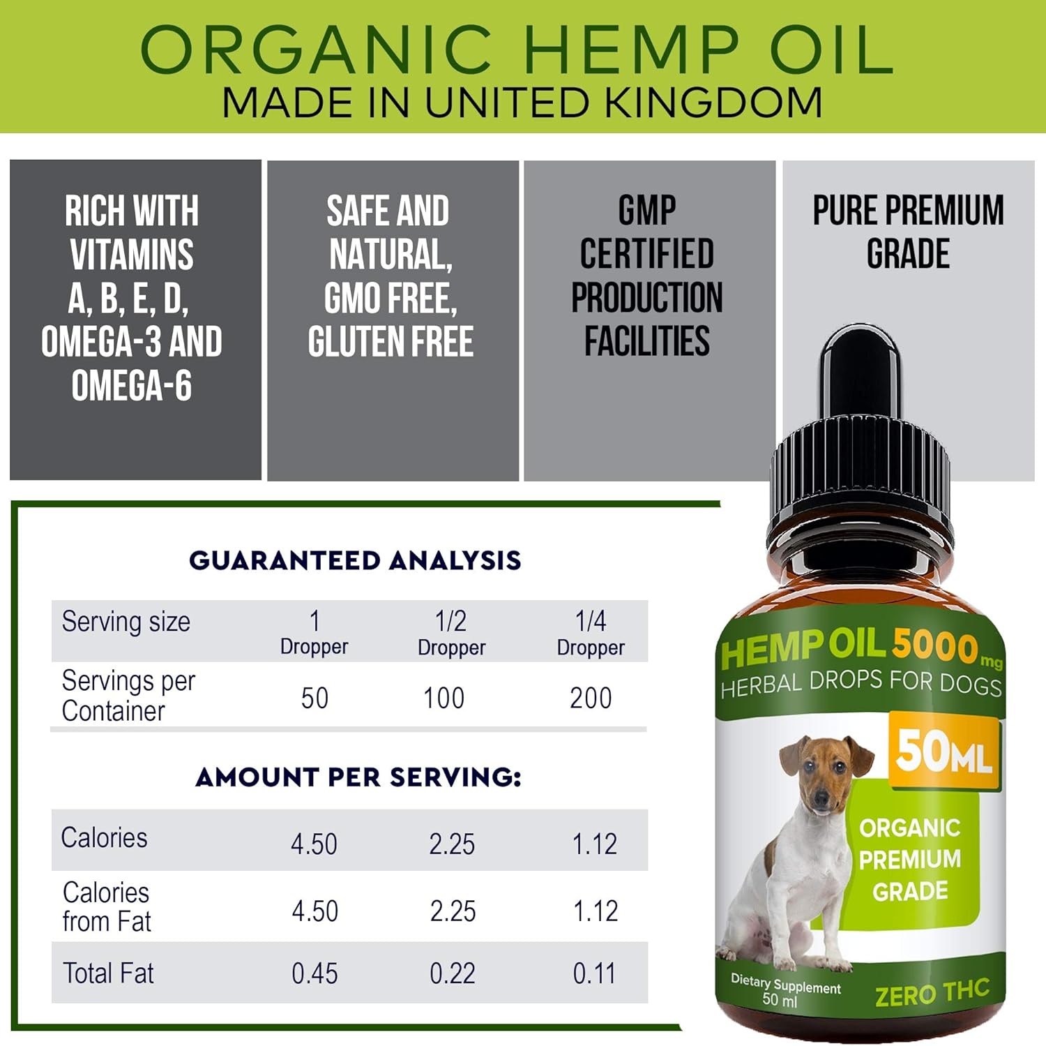 STRELLALAB Hemp Oil for Dogs - 50ml - 5000 MG Made in UK Hemp Extract - Pure Premium Grade - Omega-3, 6-1