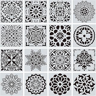 nuoshen 16 Pcs Reusable Stencils, Mandala Stencils Laser Cut Painting Template Stencil for DIY Walls Art Scrapbook