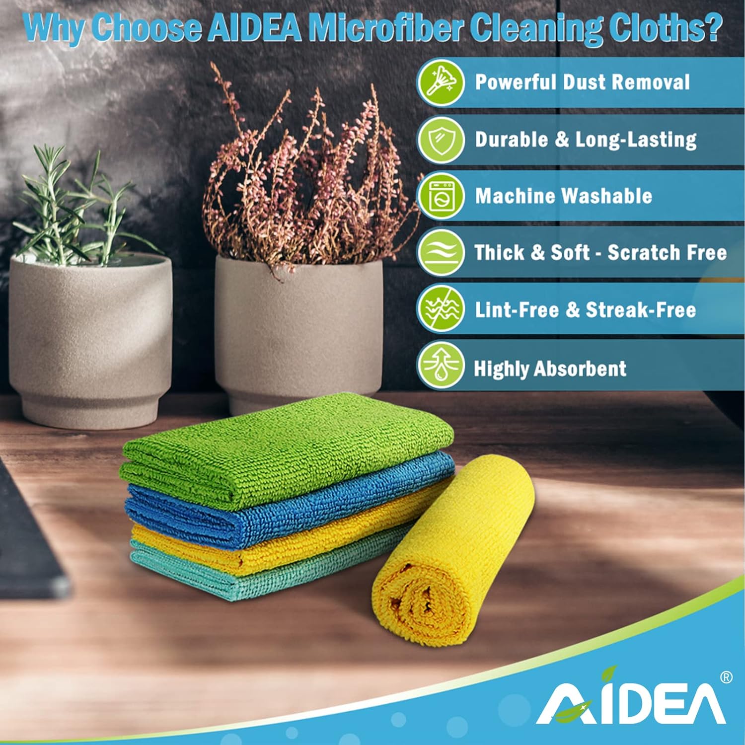 AIDEA Microfibre Cloth Pack of 8, Multifunctional Reusable Cleaning Cloths, Lint Free Streak Free Washable Cloth Duster for House, Kitchen, Car, Motorbike, Windows 30 x 30 cm-3