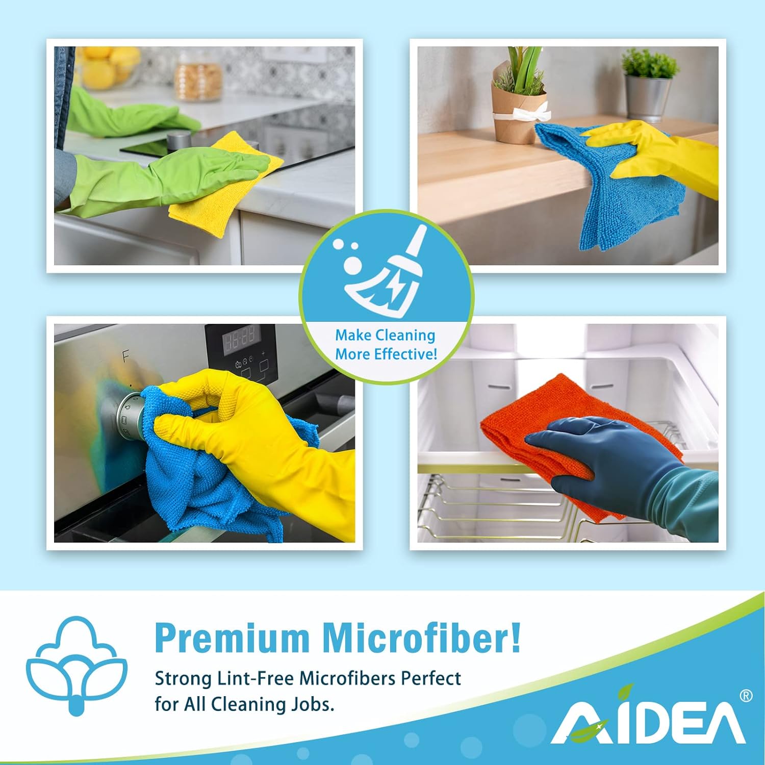 AIDEA Microfibre Cloth Pack of 8, Multifunctional Reusable Cleaning Cloths, Lint Free Streak Free Washable Cloth Duster for House, Kitchen, Car, Motorbike, Windows 30 x 30 cm-6