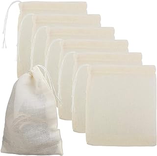 nuoshen 50 Pack Cotton Muslin Drawstring Bags,10 * 8cm 100% Cotton Reusable Mesh Bags Tea Coffee Filter Spices Storage