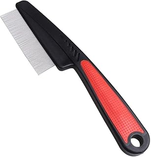 nuoshen Flea Comb for Long Hair, Dogs & Cats - Ergonomic Handle, Fine Teeth Design - Flea Removal Grooming Tool