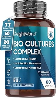 Bio Cultures Complex Probiotics and Prebiotics - 77 Billion CFU - 20 Live Bacterial Cultures - 60 Probiotic Complex Capsules for Women & Men - Lactobacillus Acidophilus, Gasseri, Rhamnosus & Reuteri