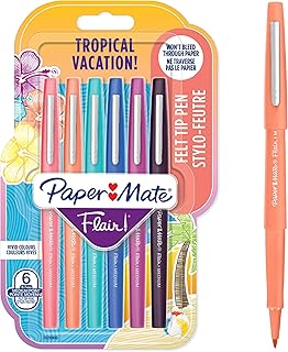 Paper Mate Flair Felt Tip Pens | Medium Point (0.7 mm) Marker Pens | Assorted Tropical Vacation Colouring Pens | For Kids & Adult Colouring, Journalling & More | 6 Count