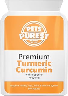 Pets Purest 100% Natural Premium Turmeric For Dogs 10,000mg with Active Bioperine Cats, Horses & Pets Powerful Antioxidant Supplement For Joints & Hips 60 capsules