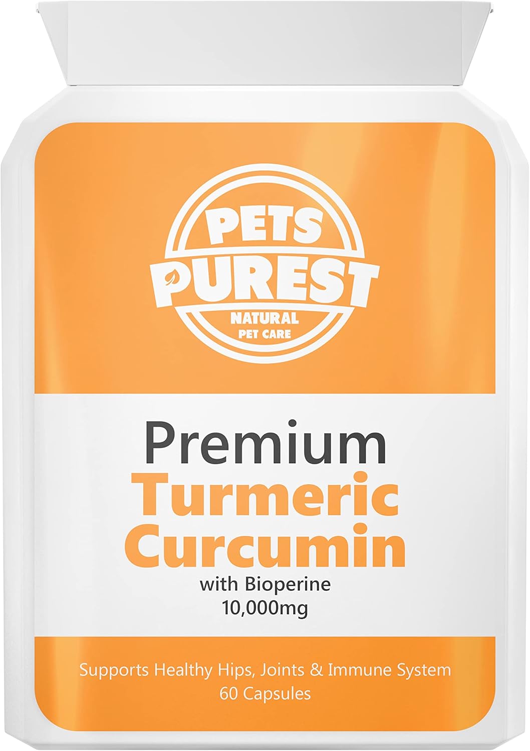 Pets Purest 100% Natural Premium Turmeric For Dogs 10,000mg with Active Bioperine Cats, Horses & Pets Powerful Antioxidant Supplement For Joints & Hips 60 capsules-0