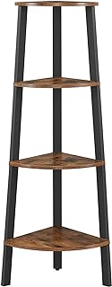 VASAGLE - Corner Shelf Bookcase - 4 Tier Ladder Shelf - Storage Unit, Plant Holder for Living Room - Industrial Style with Steel Frame - Rustic Brown and Black - LLS34X