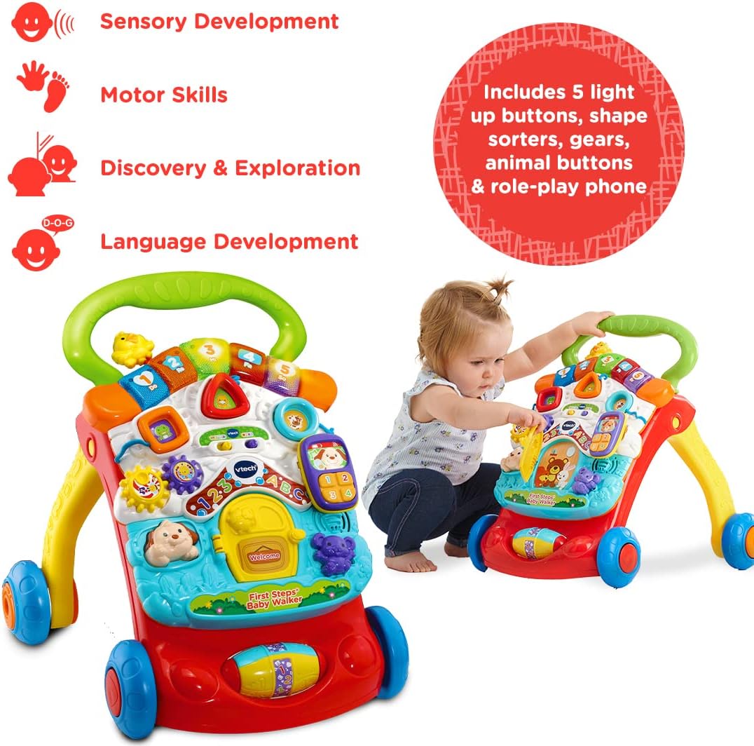 VTech First Steps Baby Walker | Push Along Walker Baby Toy with Shapes, Sounds, Music, Phrases, Pretend Play and More | Suitable for Babies from 6 - 30 Months Olds, Boys & Girls-2