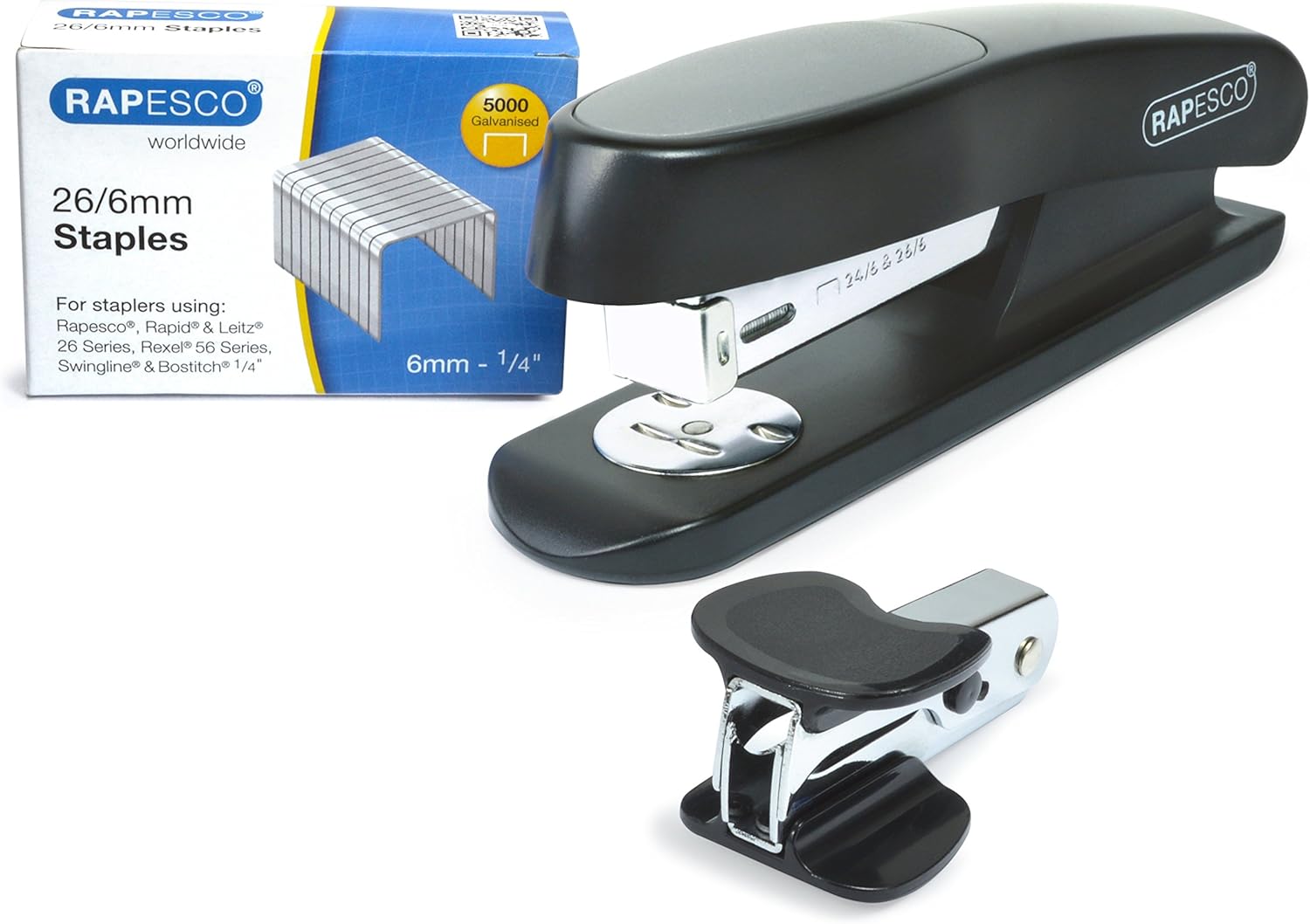 Rapesco 1472 Germ-Savvy Antibacterial, Sting Ray Stapler with R4 Staple Remover & 5000 x 26/6 mm Staples, Black, Bundle-0