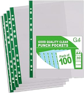 100 A4 Plastic Value Punched Punch Pockets 10-15 Sheets 30 Micron for Folders Filing Wallets Sleeves