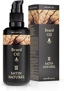 Beard Oil for Men 100ml – Organic and Vegan Care Product - Pure Argan and Almond Oil with Vitamin E for Beard Growth – Original and Useful Gift for Men Beard Care for Daily Use - Satin Naturel