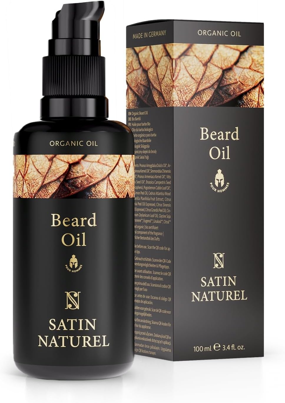 Beard Oil for Men 100ml – Organic and Vegan Care Product - Pure Argan and Almond Oil with Vitamin E for Beard Growth – Original and Useful Gift for Men Beard Care for Daily Use - Satin Naturel-0