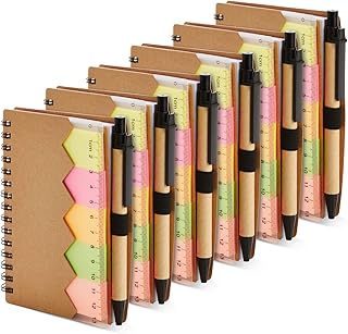 6-Pack Mini Kraft Notebooks with Pen and Sticky Notes for Pocket or Purse, 69 Sheets, 10.8 x 14 cm