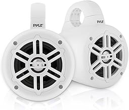 Pyle Waterproof Marine Wakeboard Tower Speakers - 4 Inch Dual Subwoofer Speaker Set with 300 Max Power Output - Boat Audio System Kit w/Titanium Dome Tweeters & Mounting Clamps PLMRWB45W (White)