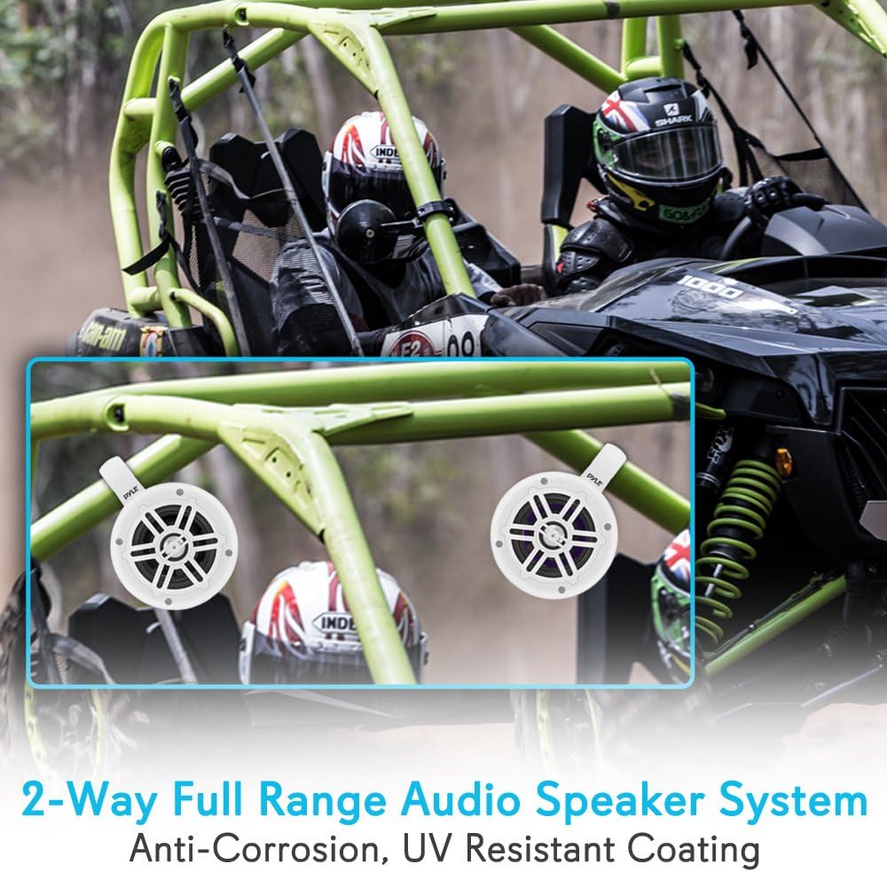 Pyle Waterproof Marine Wakeboard Tower Speakers - 4 Inch Dual Subwoofer Speaker Set with 300 Max Power Output - Boat Audio System Kit w/Titanium Dome Tweeters & Mounting Clamps PLMRWB45W (White)-3