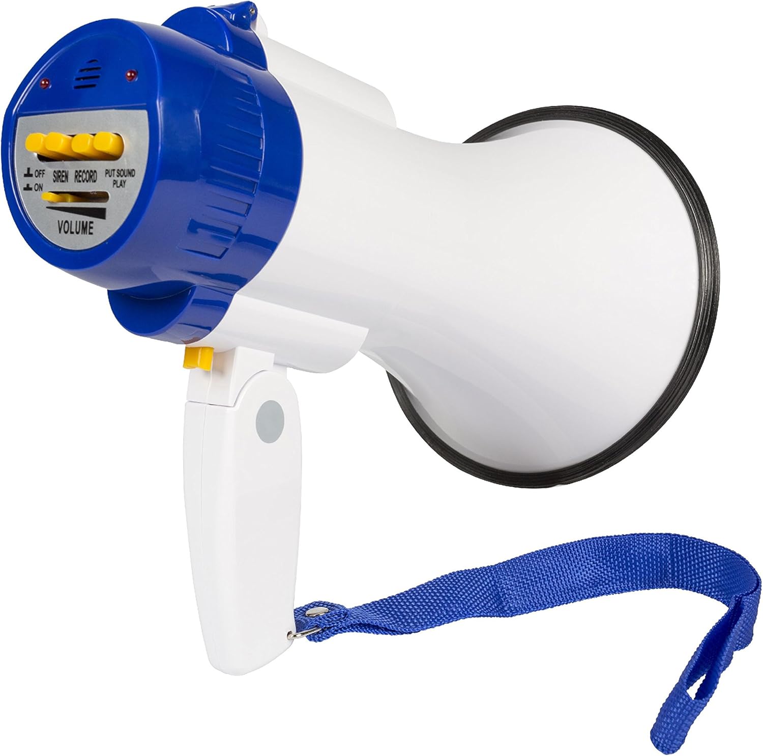 Invero® 10W Handheld Loud Megaphone Speaker with Built-In Microphone, Siren, Adjustable Volume, 250 Meter Range, Recording Function and Integrated Carrying Strap - White/Blue-7