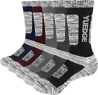 YUEDGE Men's 5 Pairs Wicking Breathable Cushion Comfortable Casual Crew Socks Multi Performance Walking Athletic Socks