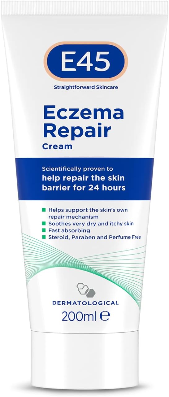 E45 Repair Cream 200 ml to Treat Symptoms of Eczema – Soothe and Hydrate Very Dry and Itchy Skin – Emollient Cream with Omega 3 Fatty Acids - Dermatologically Tested-0