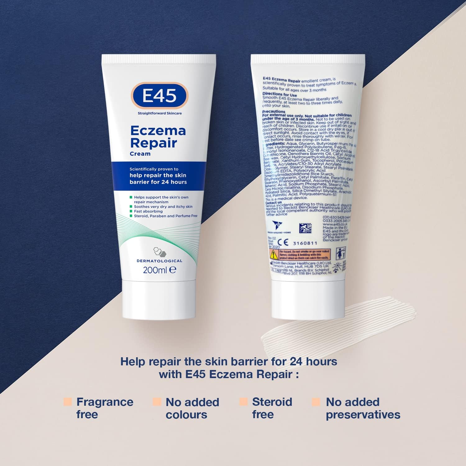 E45 Repair Cream 200 ml to Treat Symptoms of Eczema – Soothe and Hydrate Very Dry and Itchy Skin – Emollient Cream with Omega 3 Fatty Acids - Dermatologically Tested-1