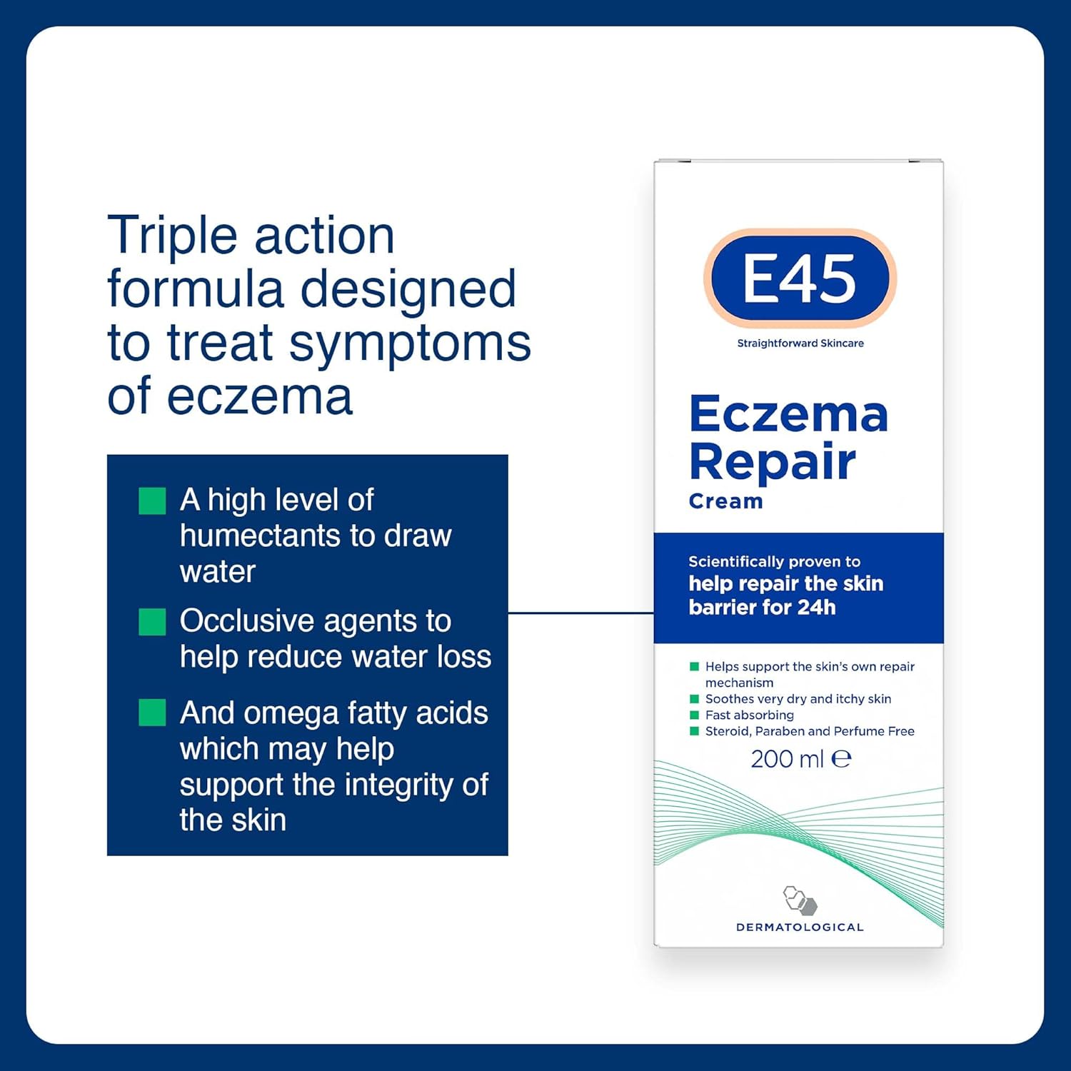 E45 Repair Cream 200 ml to Treat Symptoms of Eczema – Soothe and Hydrate Very Dry and Itchy Skin – Emollient Cream with Omega 3 Fatty Acids - Dermatologically Tested-7