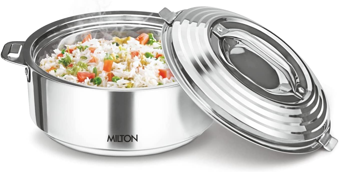 Milton Galaxia 2500 Insulated Stainless Steel Casserole, 2500 ml | 84 oz| 2.6 qt. Thermal Serving Bowl, Keeps Food Hot & Cold for Long Hours, Elegant Hot Pot Food Warmer Cooler, Silver-0