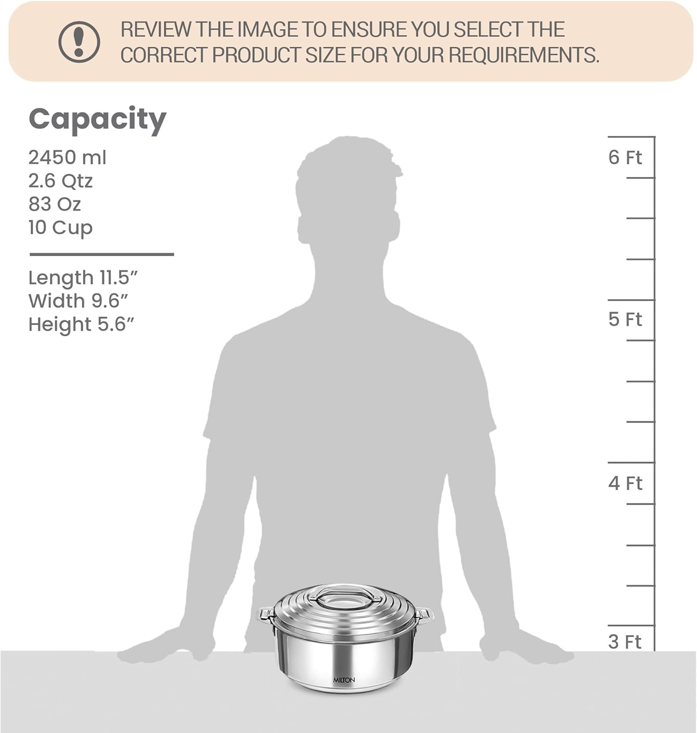 Milton Galaxia 2500 Insulated Stainless Steel Casserole, 2500 ml | 84 oz| 2.6 qt. Thermal Serving Bowl, Keeps Food Hot & Cold for Long Hours, Elegant Hot Pot Food Warmer Cooler, Silver-1