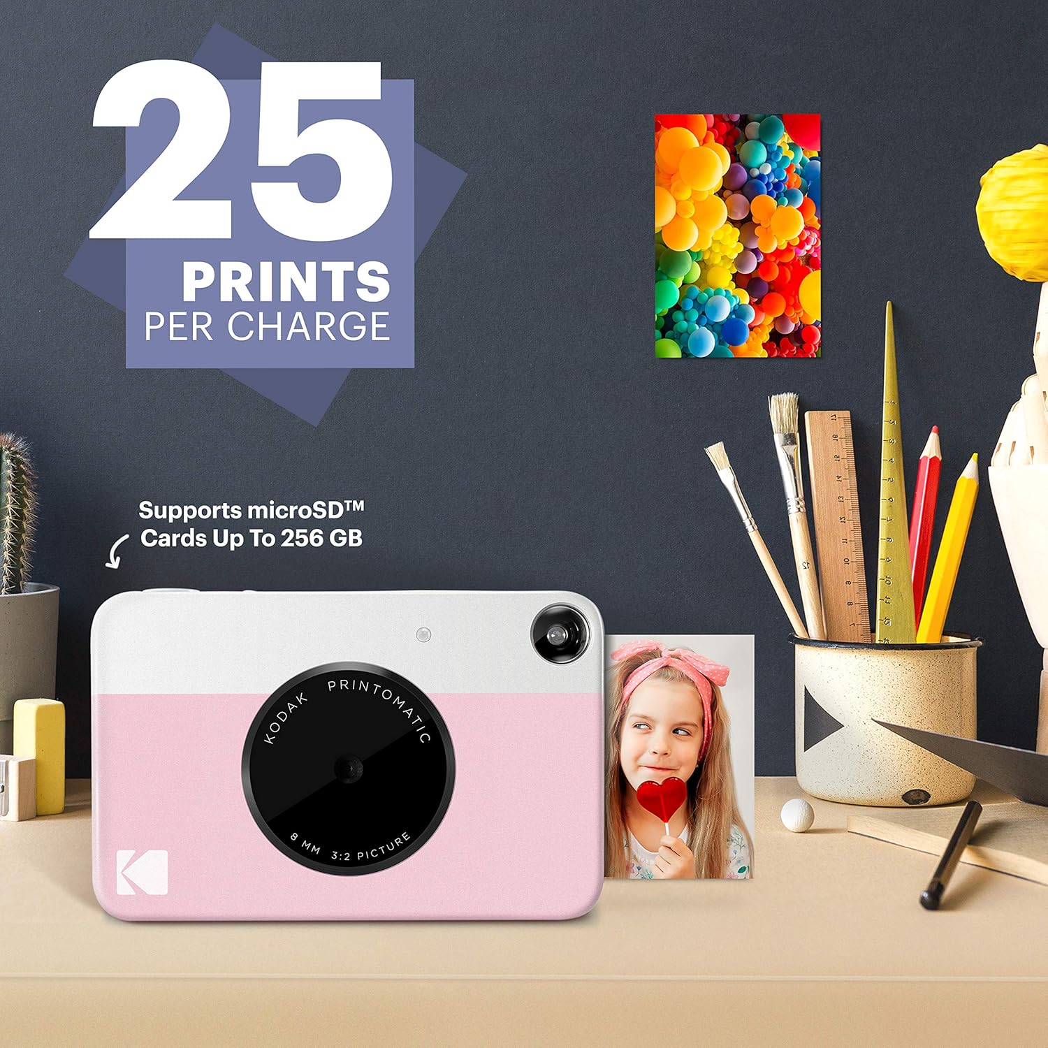 KODAK Printomatic Full-Color Instant Print Digital Camera - Zink 2x3" Sticky-Back Photo Paper - 5MP, Portable, Creative Fun Gift for Birthday, Christmas, Holiday - Pink-1