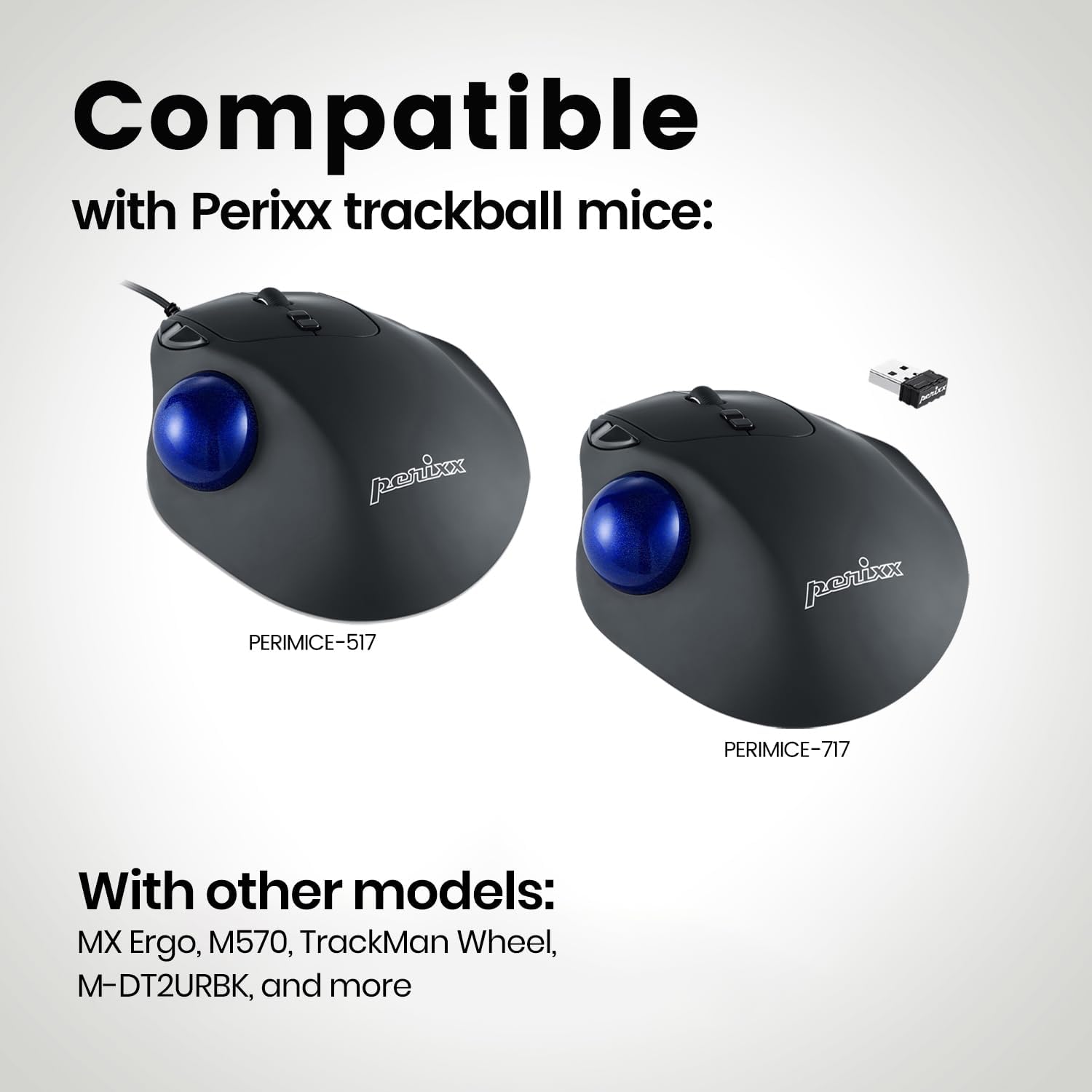 Perixx Peripro-303GB Small Trackball, 34 mm Ball for Perimice and M570, Elecom, Kensington, Glossy Blue-2