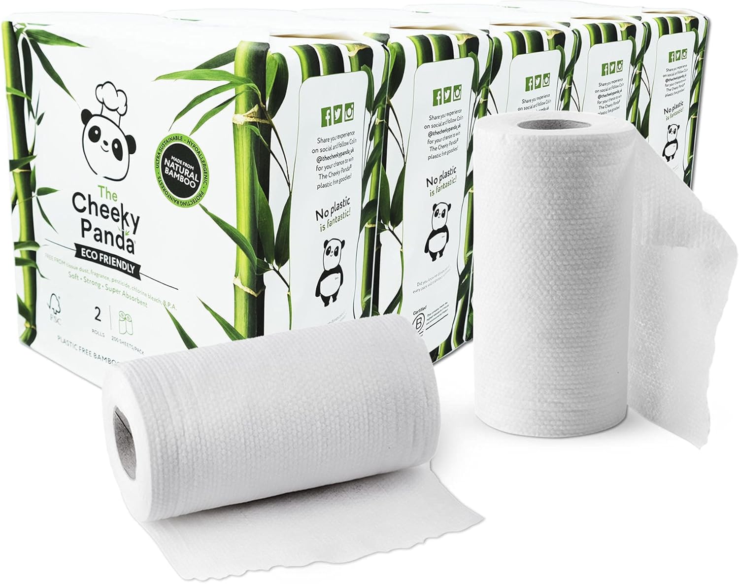 The Cheeky Panda Bamboo Kitchen Roll | 10 Kitchen Rolls - 1000 Super Strong Sheets | Naturally Strong and Absorbent Plastic Free Kitchen Paper Towels-0