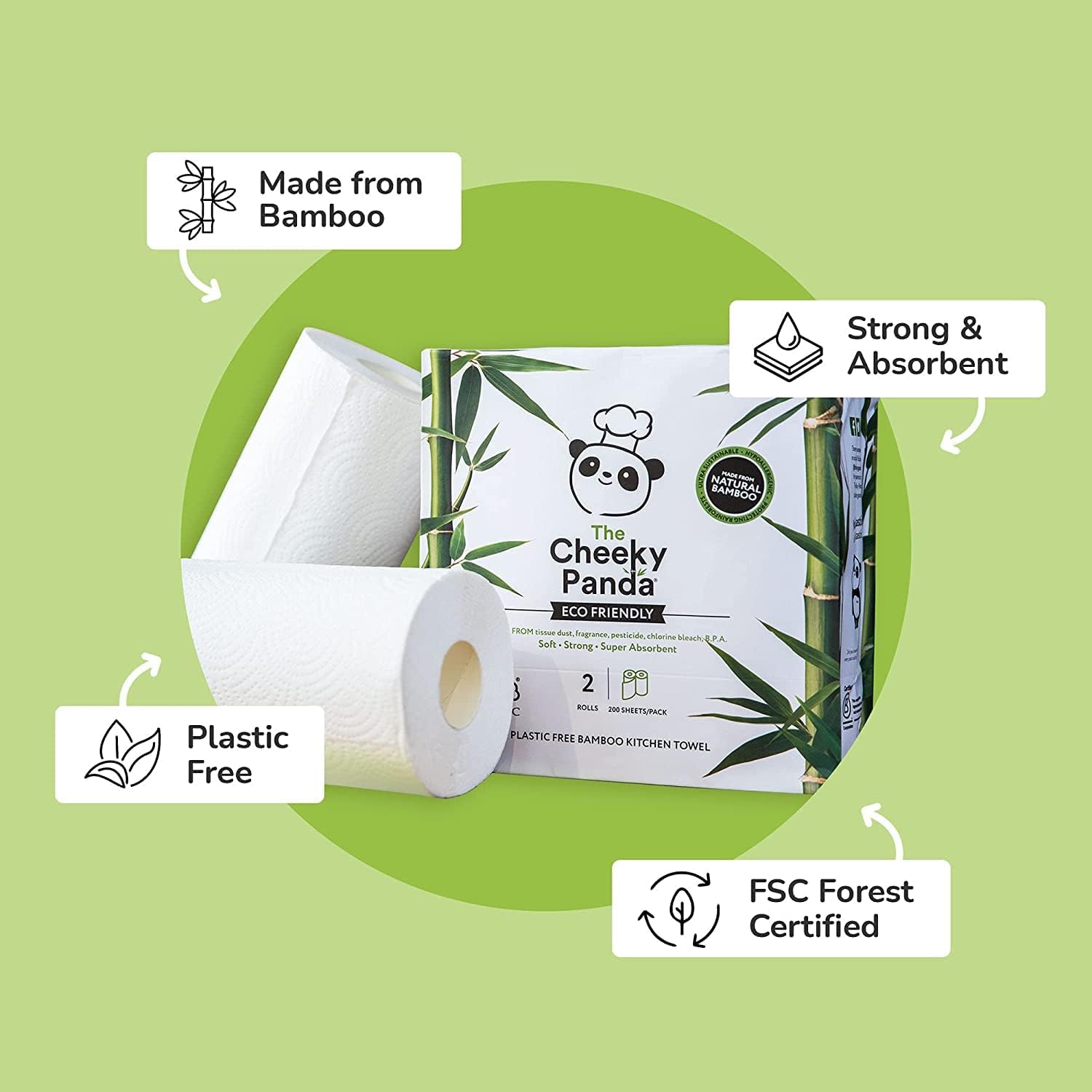 The Cheeky Panda Bamboo Kitchen Roll | 10 Kitchen Rolls - 1000 Super Strong Sheets | Naturally Strong and Absorbent Plastic Free Kitchen Paper Towels-1