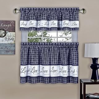 Achim Home Furnishings Window Curtain, Polyester, Navy, Tier Pair & Valance Set 58" x 24"