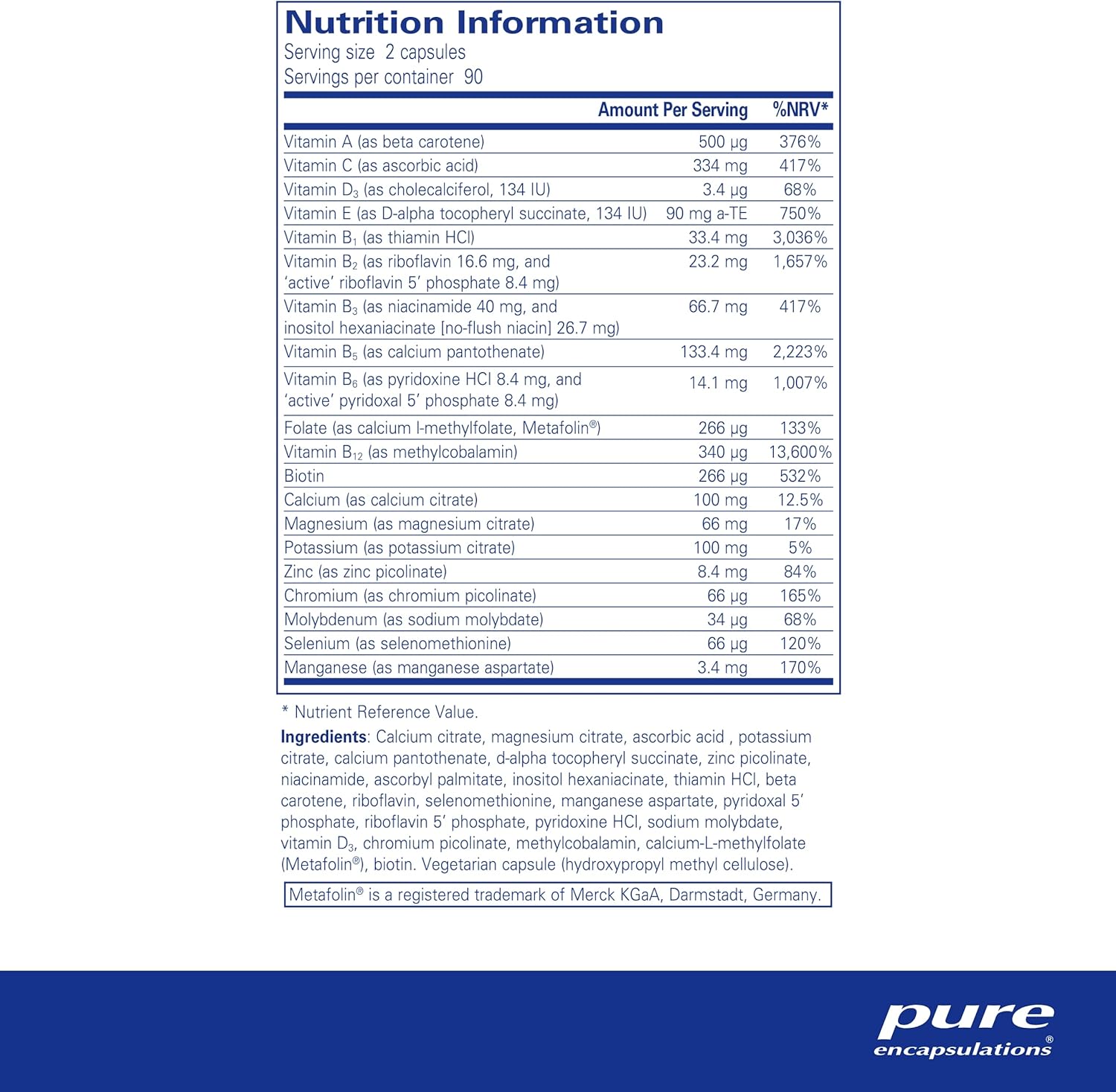 Pure Encapsulations - Nutrient 950E Without Cu, Fe and Iodine - Multivitamin with Vitamins A, C, D, B1, B2, B3, B5, B6, Biotin, Calcium, Magnesium, Folate, Selenium & Zinc - 180 Capsules-1