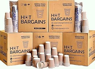 HOT BARGAINS 500 x Kraft 12oz Disposable Coffee Cups Ripple 3 Ply Disposable Paper Cups for Tea Coffee Hot Drinks